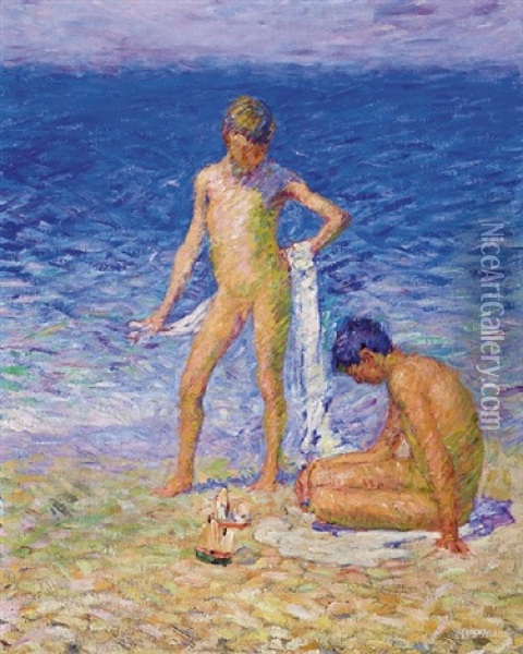 Les Enfants Du Peintre Sur La Plage, Belle Ile (the Artist's Children On The Beach, Belle Ile) Oil Painting - John Peter Russell