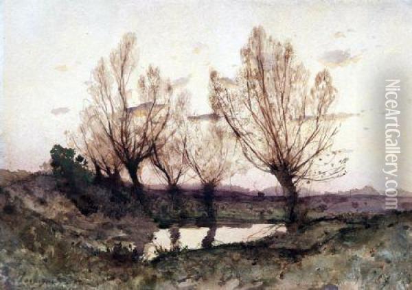 Twilight Beside A River Oil Painting - Henri-Joseph Harpignies