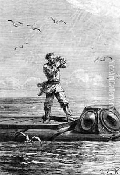 Captain Nemo on top of the Nautilus Oil Painting - Alphonse Marie de Neuville