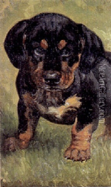 Gravhundehvalp Oil Painting - Simon Simonsen
