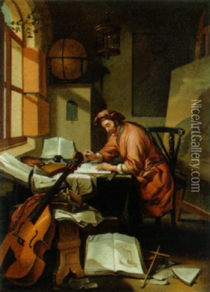 Der Gelehrte In Seinem Studierzimmer Oil Painting - Hendrik Heerschop
