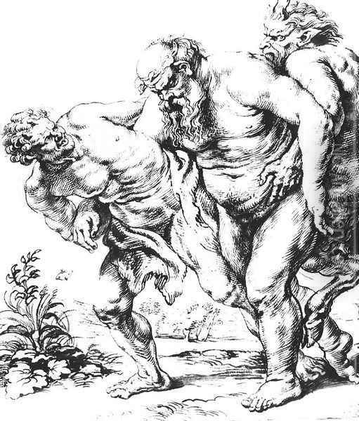 Silenus (or Bacchus) and Satyrs c. 1616 Oil Painting - Peter Paul Rubens