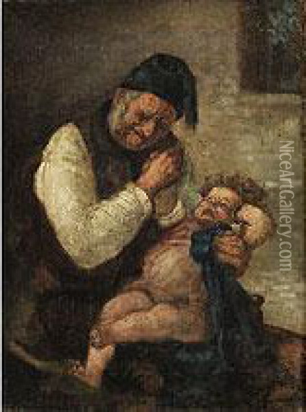 Das Zornige Enkelkind Oil Painting - Georg Jakobides