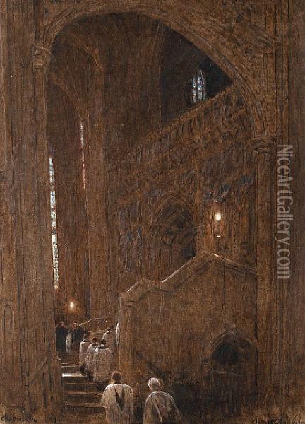 Interior Of Canterbury Cathedral Oil Painting - Albert Goodwin