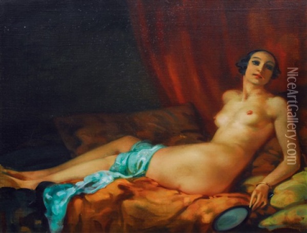 Female Nude Oil Painting - Arnulf De Bouche