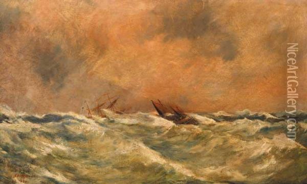 Fishing Vessells In A High Sea Oil Painting - Joseph Fitzgerald