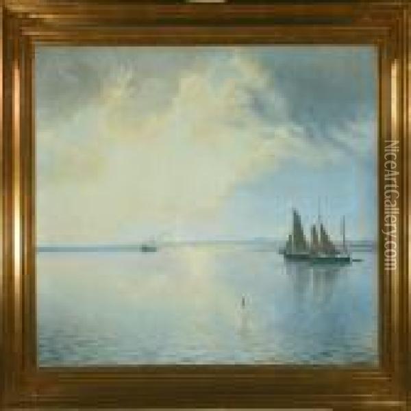 Horsens Fiord In The Evening Sun Oil Painting - Albert Edward Wang