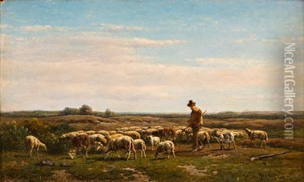 Paesaggio Con Pastore E Gregge Oil Painting - Adolf Julius Berg
