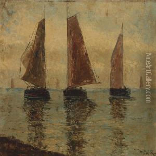 Sailing Boats On Calm Sea Oil Painting - Christian Moser