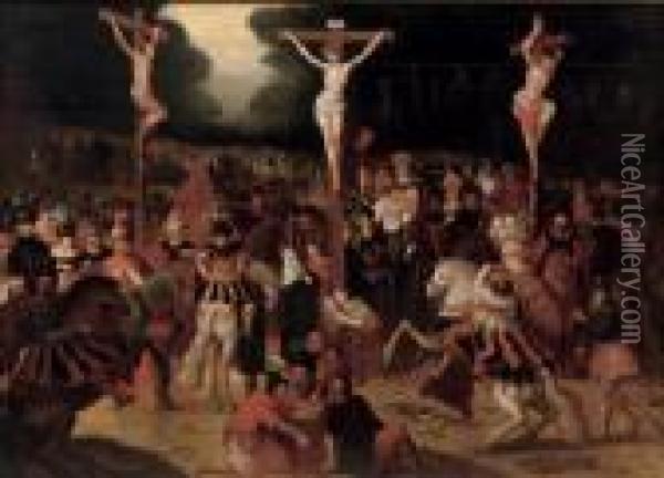 The Crucifixion On Mount Calvary Oil Painting - Louis de Caullery
