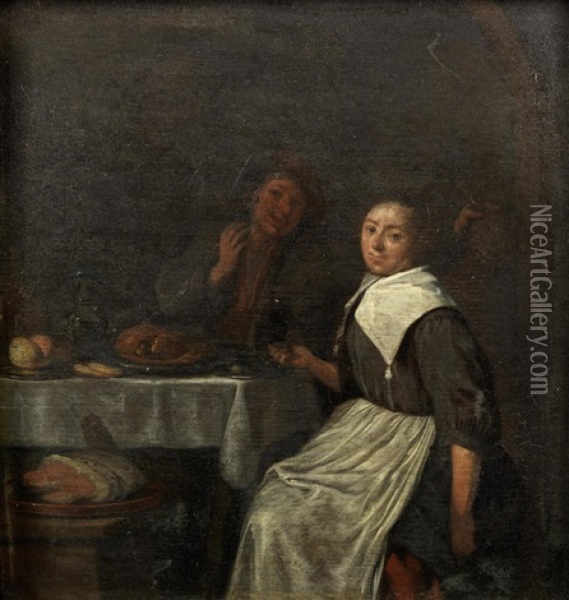 Figures In An Interior Oil Painting - Jan Miense Molenaer