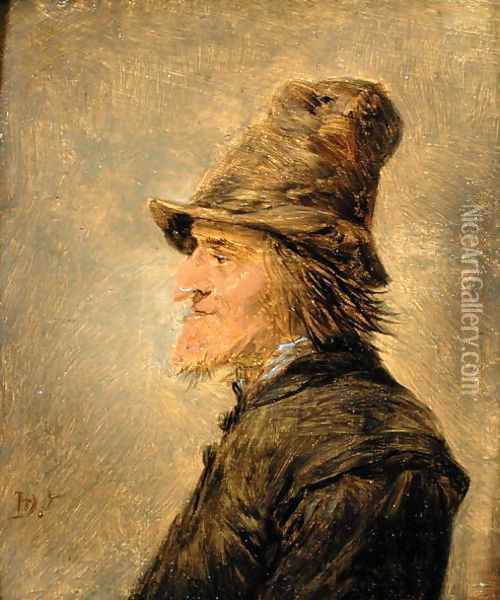 Portrait of man with a beard, in profile, wearing a straw hat Oil Painting - David The Younger Teniers