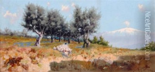 Rural Scene With Shepherd And Flock Oil Painting - Eremino Kremp