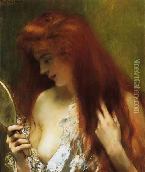 Young Red Head Gooming Herself Oil Painting - Henri Gervex
