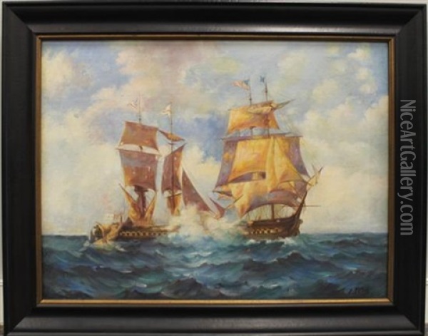 Battle At Sea Oil Painting - Paul Jean Clays
