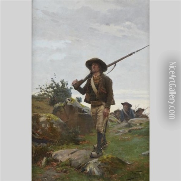 Mercenaries On A Hillside (napoleon's Army) Oil Painting - Paul (Louis Narcisse) Grolleron