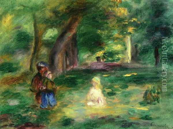 Three Figures in a Landscape Oil Painting - Pierre Auguste Renoir