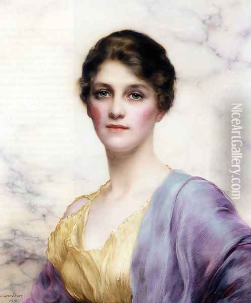 An Emerald Eyed Beauty Oil Painting - William Clarke Wontner