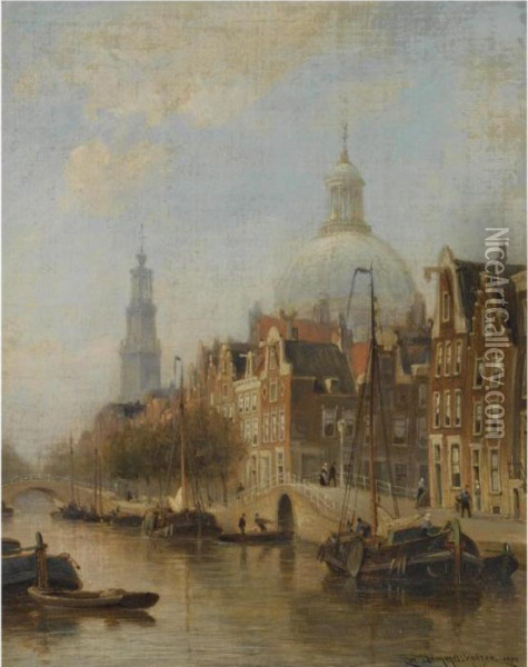 A View Of An Amsterdam Canal Oil Painting - Cornelis Christiaan Dommersen
