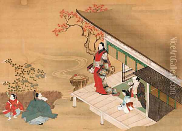 Visit to Kawachi, from Tales of Ise Oil Painting - Anonymous Artist