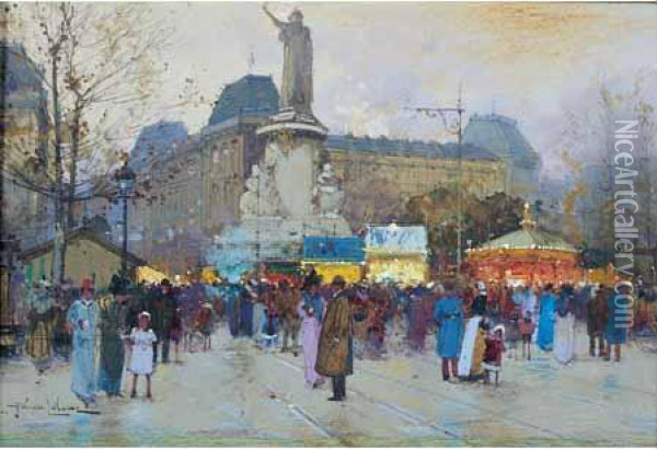 Place De La Republique Oil Painting - Eugene Galien-Laloue