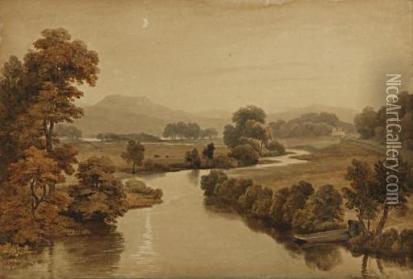 River Landscape Oil Painting - William Havell