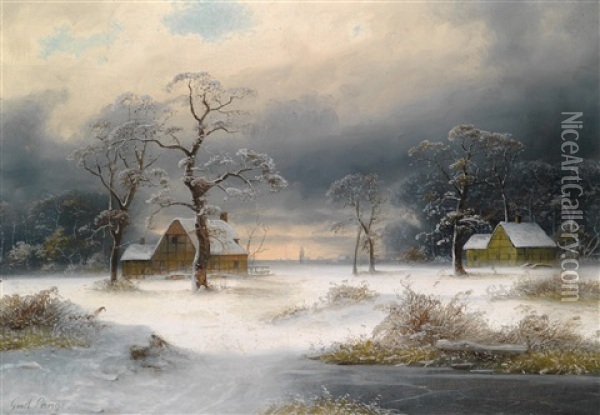 Eine Winterlandschaft Oil Painting - Johann Gustav Lange