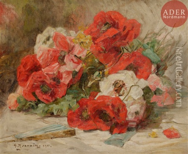 Jete De Fleurs Et Eventail Oil Painting - Georges Jeannin