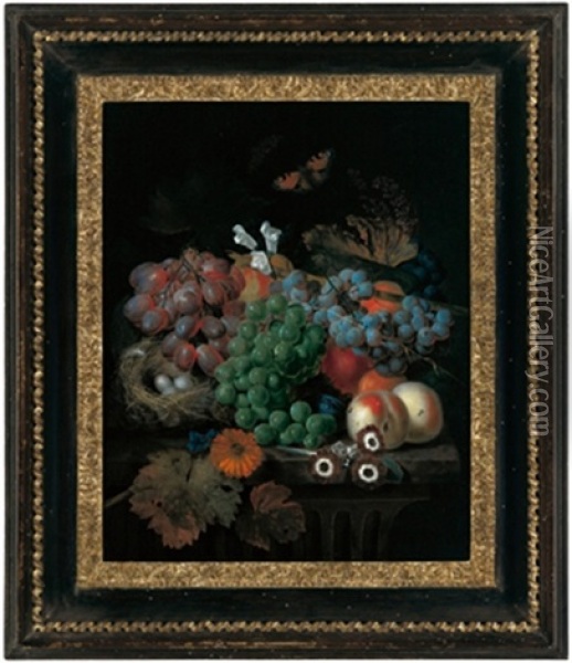 Stillleben Mit Weintrauben, Pfirsichen Und Blumen Sowie Einem Vogelnest Oil Painting - Jan Baptiste Govaerts