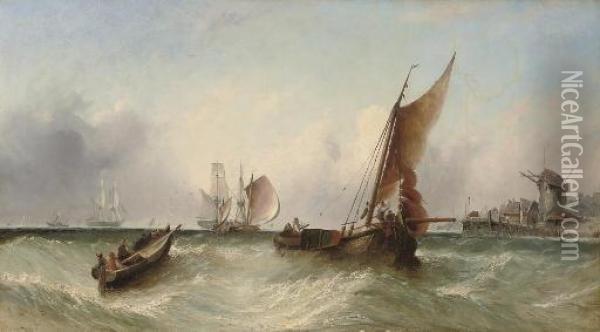 A Busy Day Off The Harbour Mouth Oil Painting - William Callow