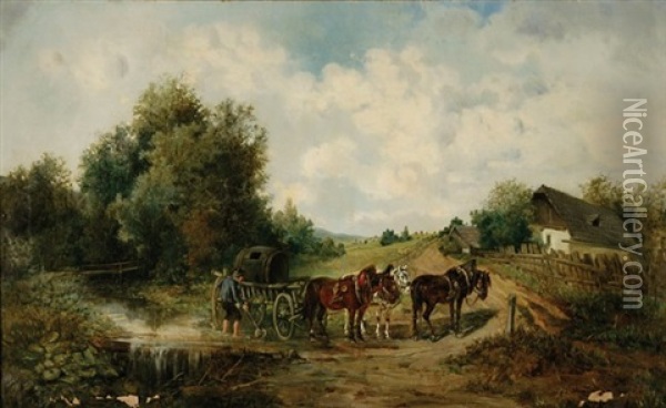 Water Wagon, Vienna, Austria Oil Painting - Ignaz Ellminger