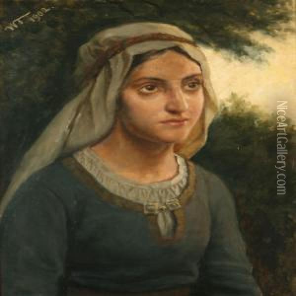 Bedouin Girl In A Green Dress Oil Painting - Wenzel Ulrik Tornoe