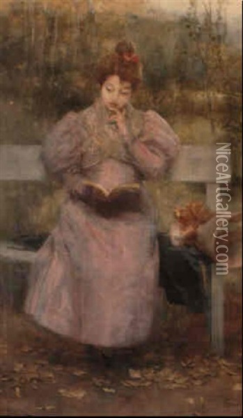 Reading In The Garden Oil Painting - Roman Ribera Cirera