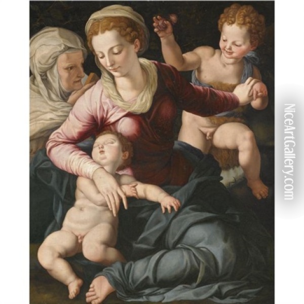 Madonna And Child With St. Anne And Infant St. John The Baptist Oil Painting -  Bronzino