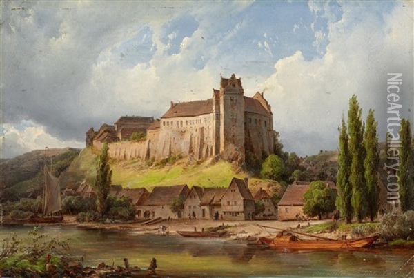 Schloss Wettin A.d. Saale Oil Painting - Julius Lange