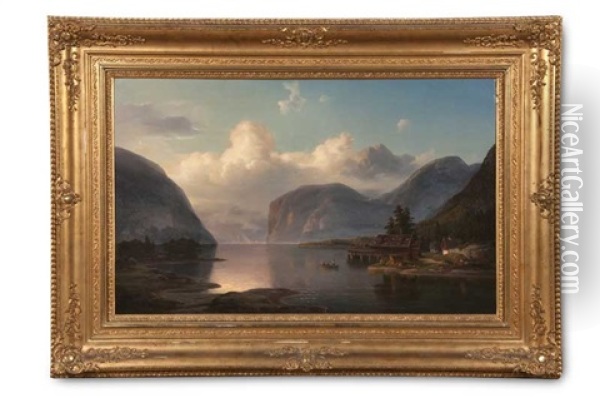Ruderer In Abendlicher Seenlandschaft Oil Painting - Franz Hengsbach