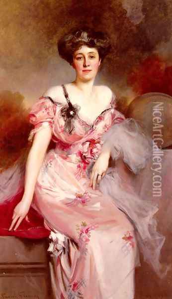 Portrait De Mme D... (Portrait of Mrs. D...) Oil Painting - Francois Flameng