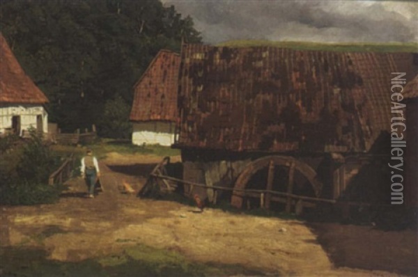 A Farmyard In Nausseden, Former East Prussia Oil Painting - Hans Von Bartels