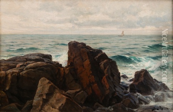 Cliffs On The Shore Oil Painting - Berndt Adolf Lindholm