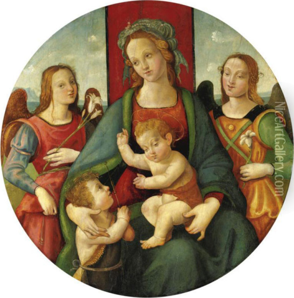 Madonna Con Bambino, San Giovannino E Angeli Oil Painting - Raffaellino del Garbo