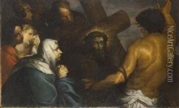 La Salita Al Calvario Oil Painting - Jan van den Hoecke