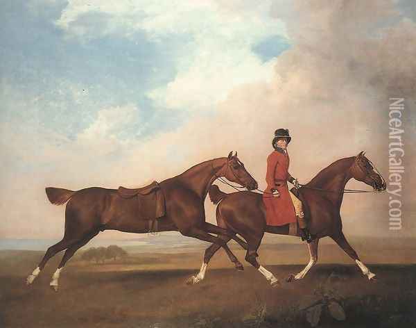 William Anderson with Two Saddle-horses 1793 Oil Painting - George Stubbs