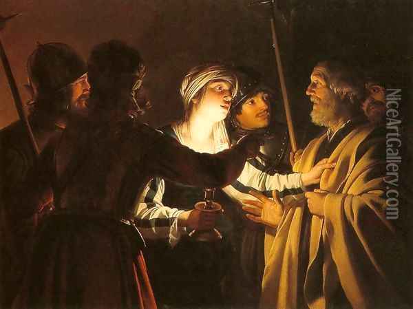 The Denial of St Peter 2 Oil Painting - Gerrit Van Honthorst