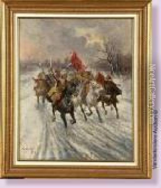 La Charge Des Cosaques Oil Painting - Adolf Baumgartner