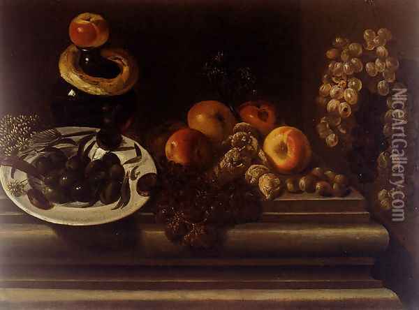 Still Life Of Fruits And A Plate Of Olives Oil Painting - Juan Bautista de Espinosa