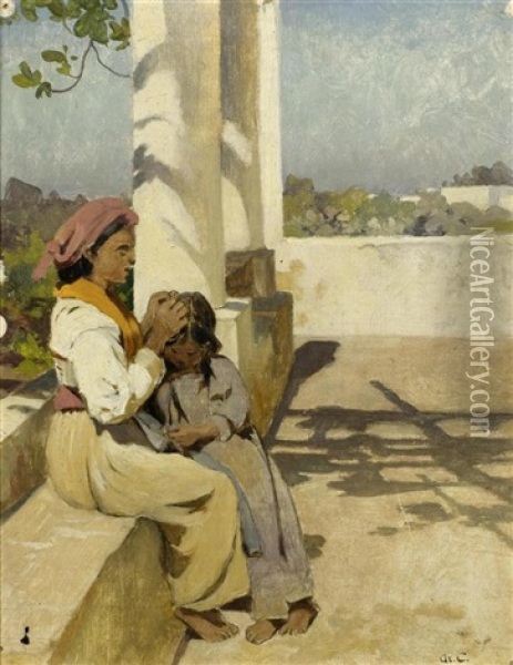 Mutter Mit Kind Oil Painting - Jean-Baptiste-Arthur Calame
