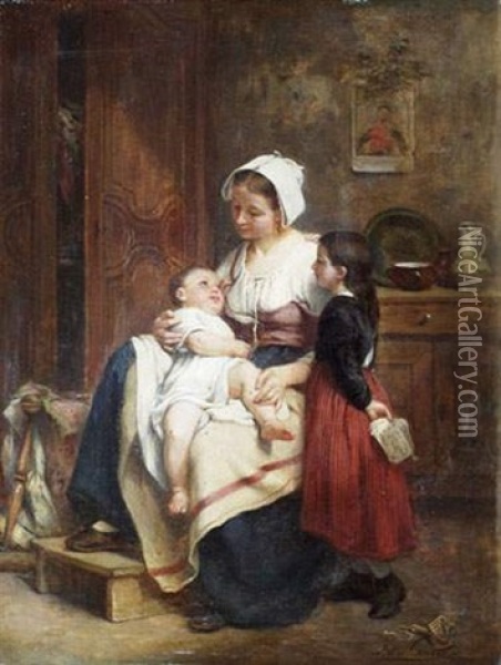 Femme Avec Deux Enfants Oil Painting - Leon Emile Caille