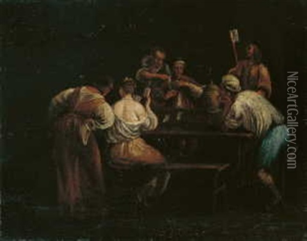 Interieur Mit Kartenspielern An Einem Tisch Oil Painting - Pieter Jacobsz. van Laer