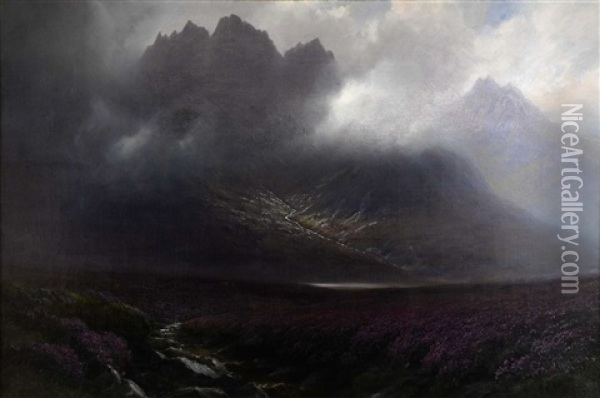Rainstorm In The Mountains Of Skye Oil Painting - James H.C. Millar