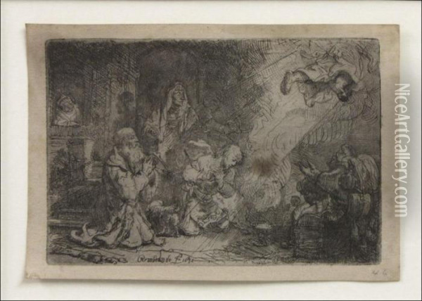 The Angel Departing From The Family Of Tobias Oil Painting - Rembrandt Van Rijn